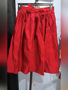 Chicwish Red Textured Bow-Waist A-Line Midi Skirt